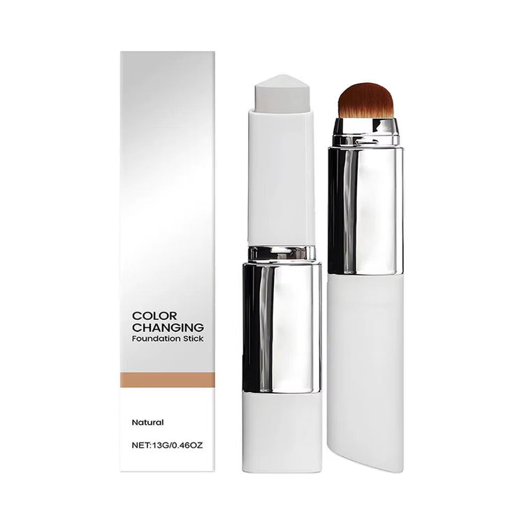 Color Changing Foundation Stick Brightens Concealer Stick Ouble Head with Brush Lightweight Moisturizing Brightening Cosmetics