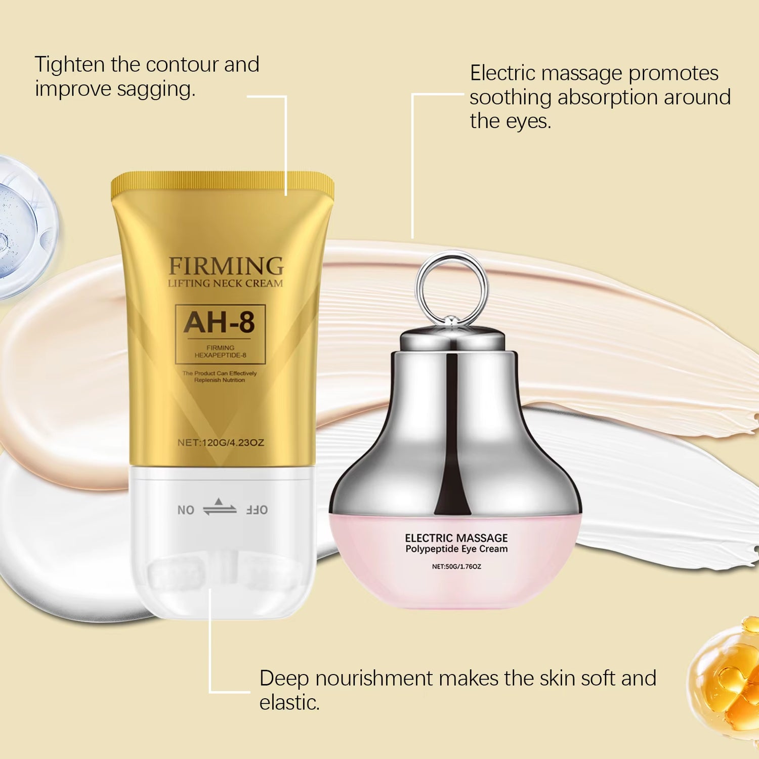 AH-8 Neck Eye Care Set Electric Massage Eye Cream Neck Firming Lotion Smooth Fine Lines Moisturize Tighten Revitalizing Skincare