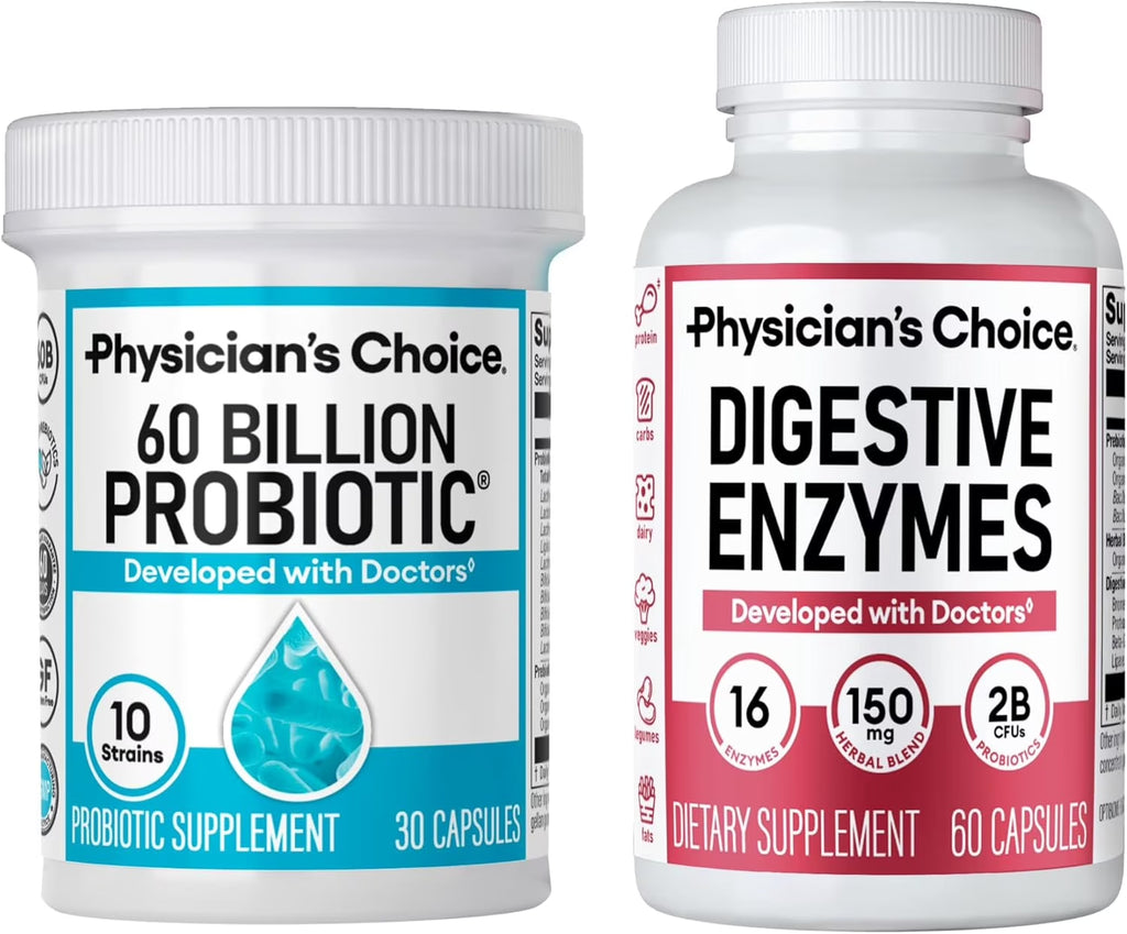 Physician'S Choice Gut Health Bundle: 60B Probiotic 30Ct + Digestive Enzymes 60Ct for Gut Health