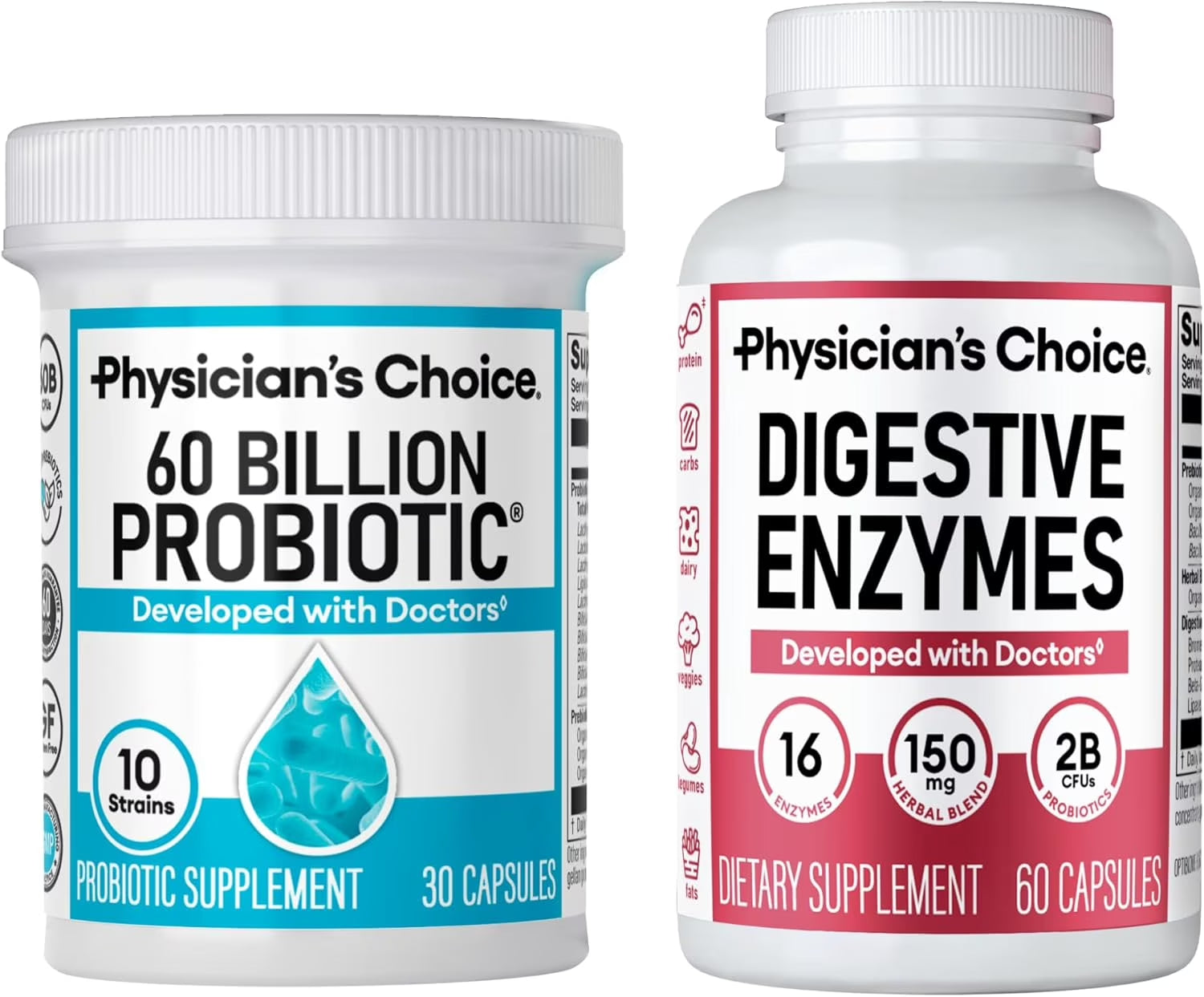 Physician'S Choice Gut Health Bundle: 60B Probiotic 30Ct + Digestive Enzymes 60Ct for Gut Health