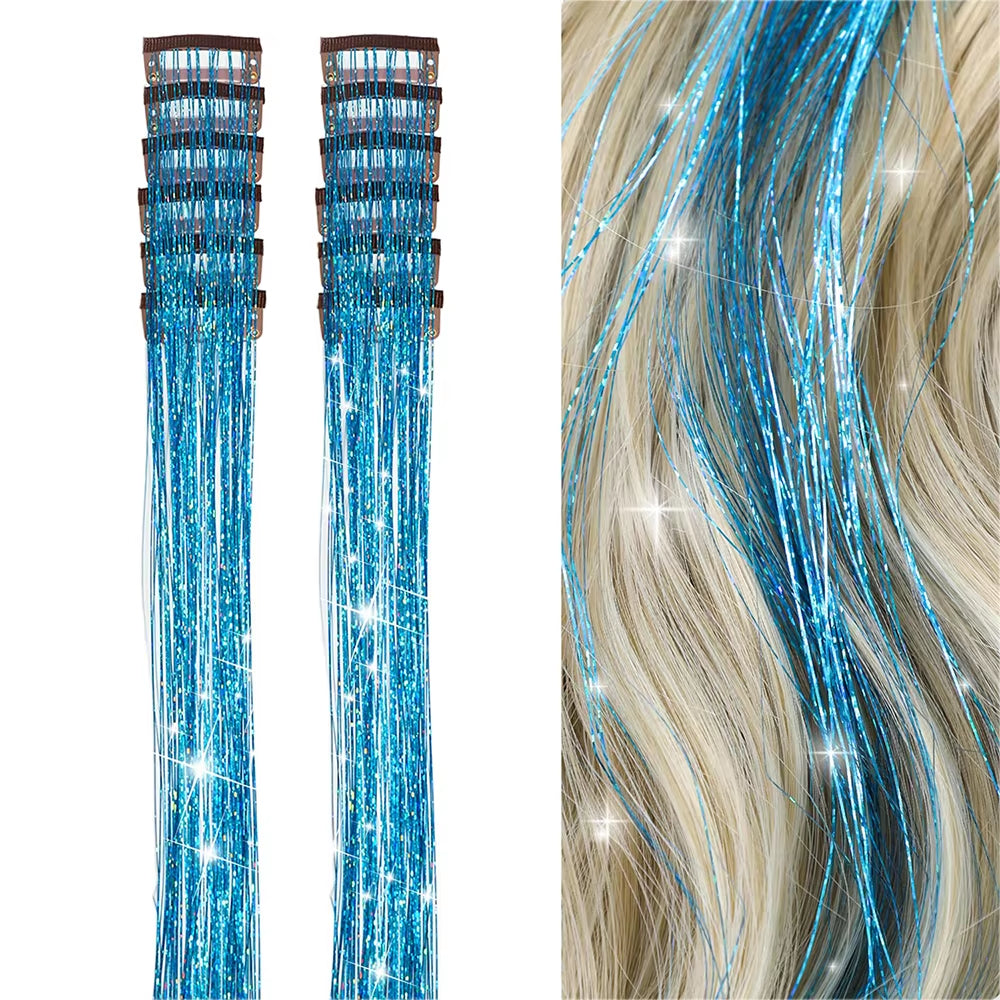 6Pcs Hair Tinsel Clip in 23.6Inch Glitter Synthetic Tinsel Hair Clip in Hair Tinsel Kit Heat Resistant Shiny Sparkle Fairy Hair