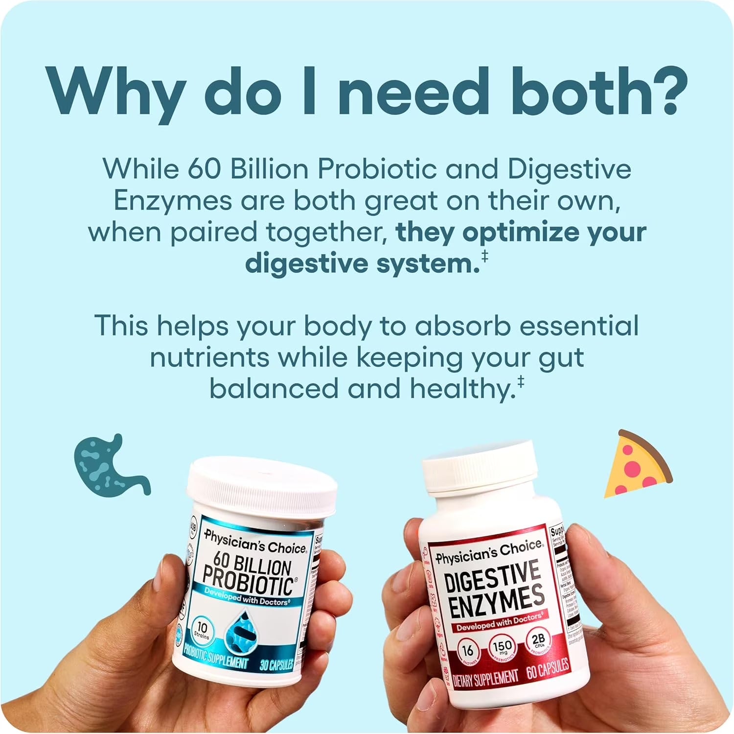 Physician'S Choice Gut Health Bundle: 60B Probiotic 30Ct + Digestive Enzymes 60Ct for Gut Health