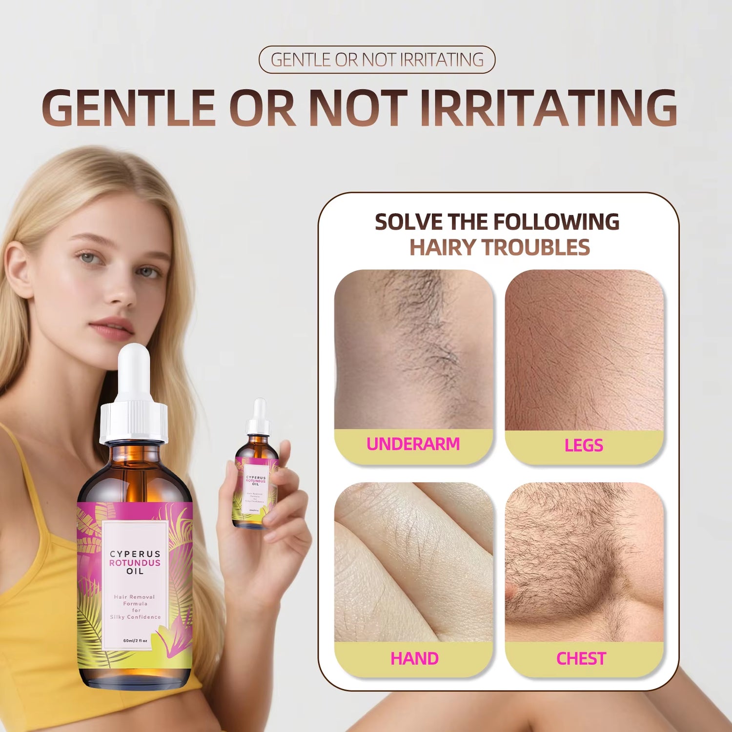 Natural Hair Minimizing & Skin Softening Oil 60Ml - Jojoba & Almond Formula for Gentle Hair Growth Control & Smooth Skin Feel.