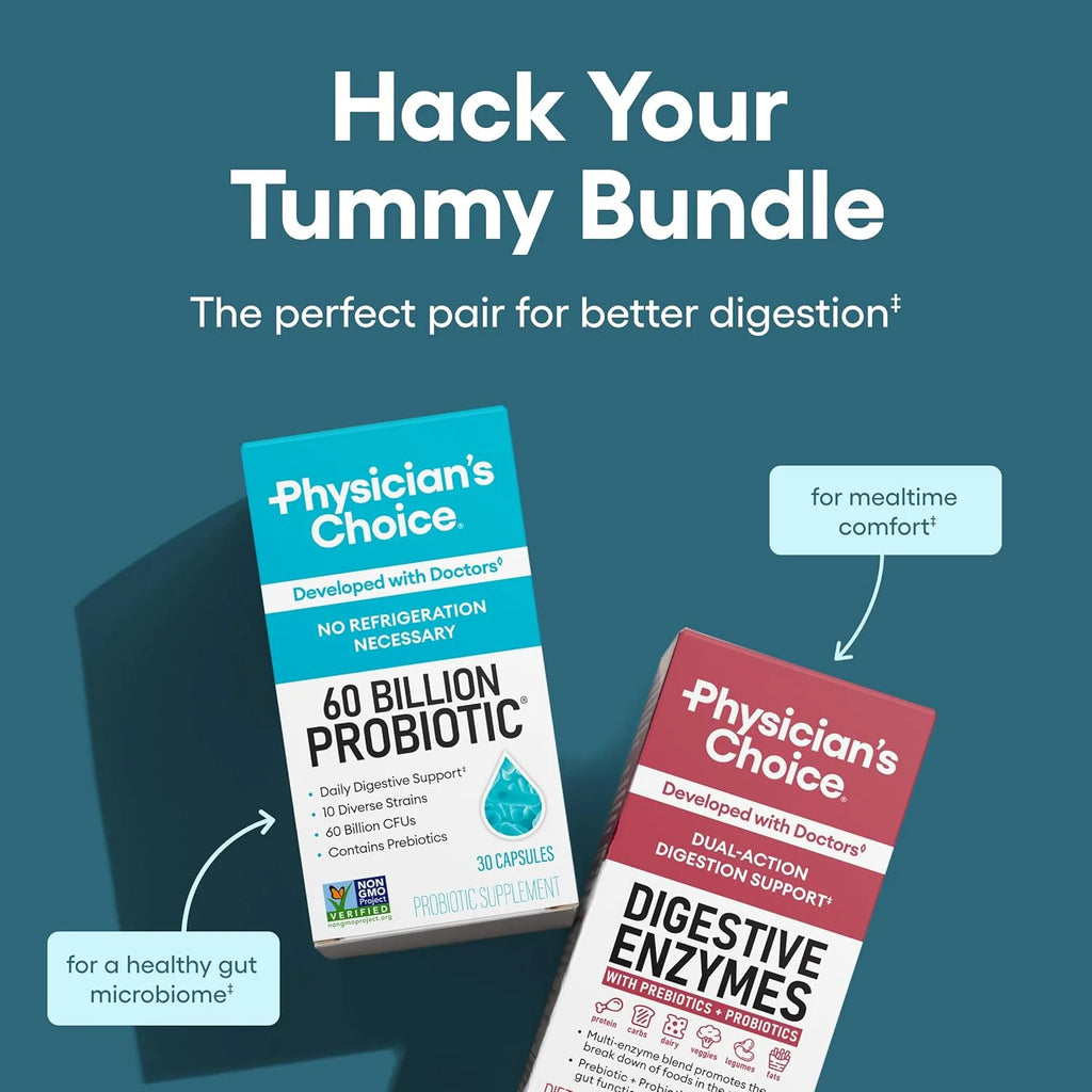 Physician'S Choice Gut Health Bundle: 60B Probiotic 30Ct + Digestive Enzymes 60Ct for Gut Health