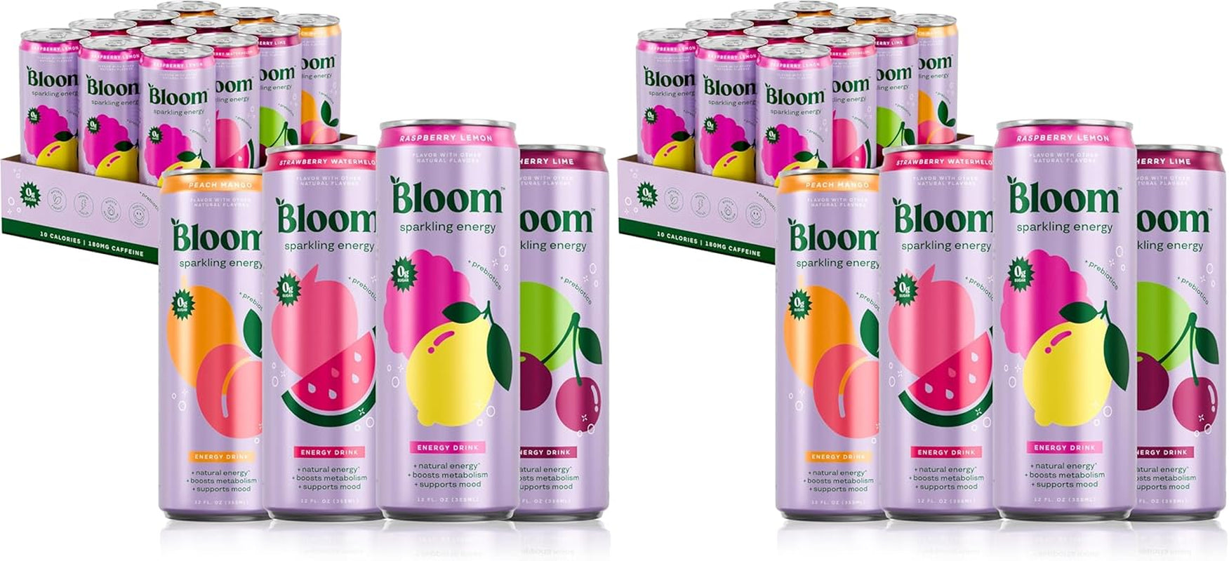 Bloom Nutrition Sparkling Energy Drink, Variety Pack | Zero Sugar | 180Mg Caffeine | Antioxidant-Rich | 24 Pack